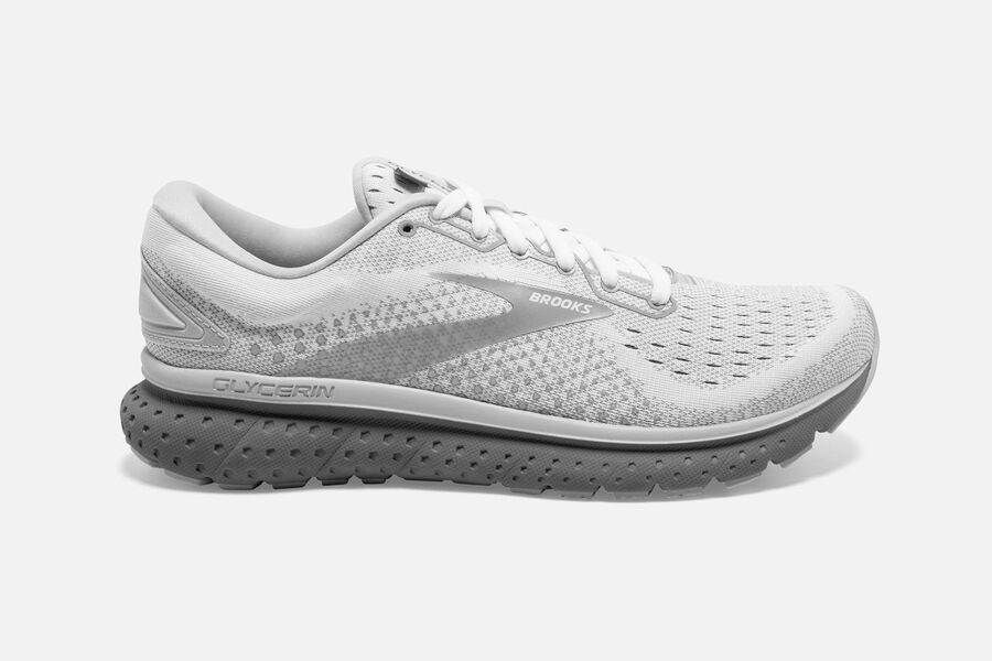 Glycerin 18 Road Brooks Running Shoes NZ Womens - White/Grey - UGIOHY-972